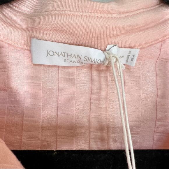 FLAWED JONATHAN SIMKHAI STANDARD Cal Compact Rib-Knit Polo Shirt Rosebud Small - Picture 8 of 8